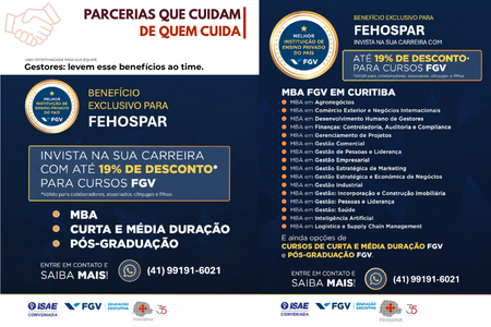 Parceria FEHOSPAR e ISAE / FGV oferece condi��es especiais para forma��o profissional